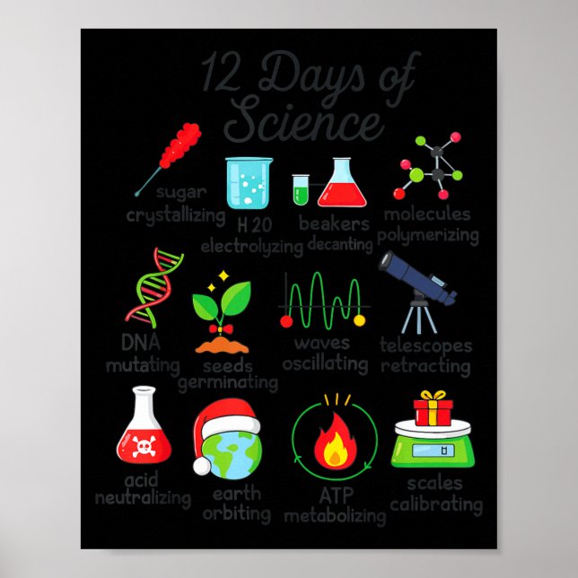 Póster 12 Days Of Science Funny Science Teacher Christmas (Frente)