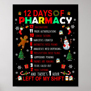 Póster 12 Días De Farmacia Divertida Navidad Farmacéutico