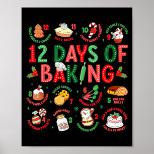 Póster 12 Días De Repostería Panadero Navidad Cocinero Ch