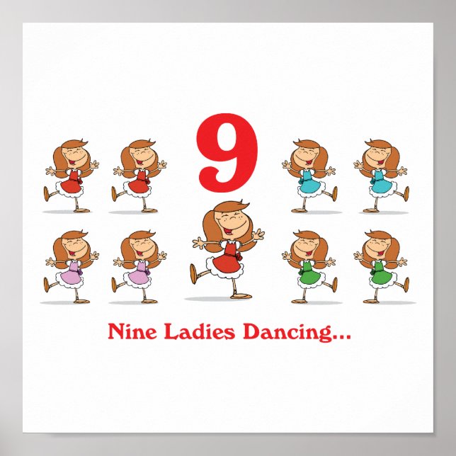 Póster 12 días nueve damas bailando (Frente)