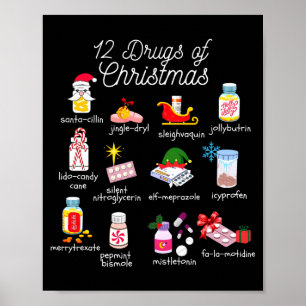 Póster 12 Drogas De Navidad Farmacéutico Técnico Pharma