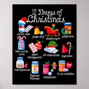 Póster 12 drogas de Navidad farmacéutico técnico Pharma