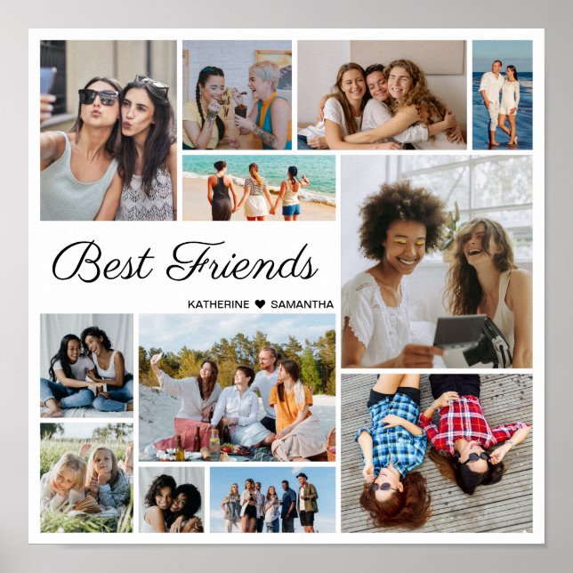 Póster 12 mejores amigos de Collage de fotos para siempre (Frente)