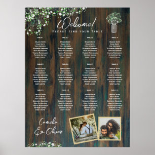 Póster 12 Mesa Madera Rústica Gypsophila Fotografía de la