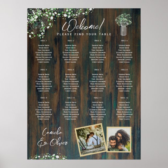 Póster 12 Mesa Madera Rústica Gypsophila Fotografía de la (Frente)