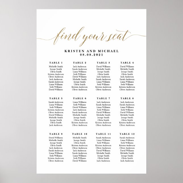 Póster 12 Mesas 120 Personas Encuentran Su Asiento (Frente)