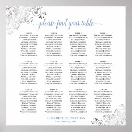Póster 12 Tabla de asientos Boda azul y blanco