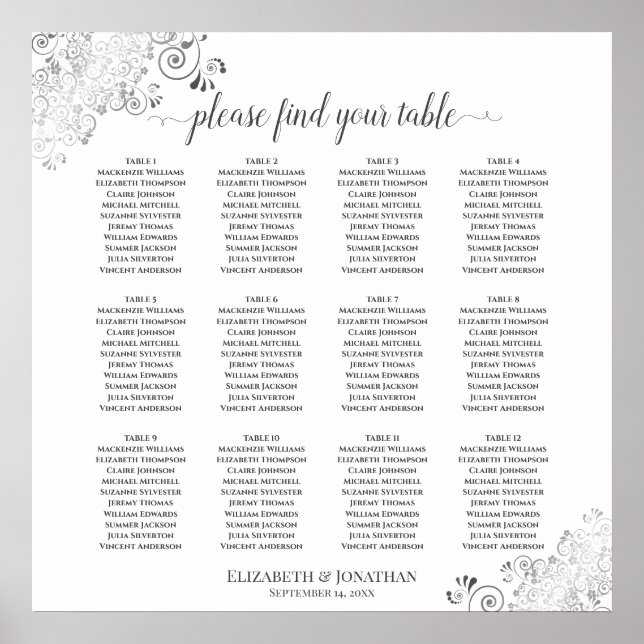 Póster 12 Tabla de asientos Boda blanco Tabla de asientos (Frente)