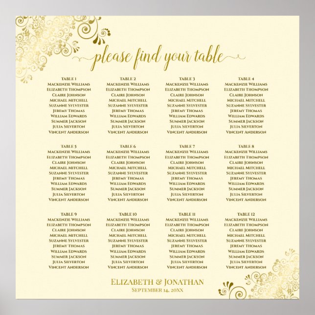 Póster 12 Tabla de asientos con crema de mesa Boda (Frente)