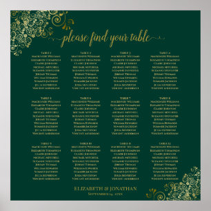 Póster 12 Tabla de asientos de Boda verde esmeralda