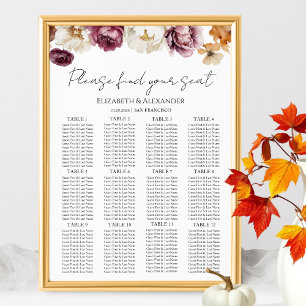 Póster 12 Tabla de asientos de Bodas de flores de Borgoña
