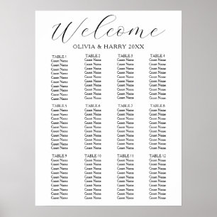 Póster 12 Tabla Elegante Sencilla de Asientos Boda