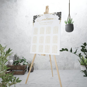 Póster 12 Tabla Elegante Tabla de Asientos Boda Blanco