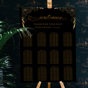 Póster 12 Tabla Elegante tablero de asientos Boda negro e