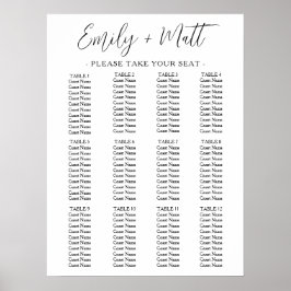 Póster 12 Tabla Tabla de asientos Boda simple y moderno