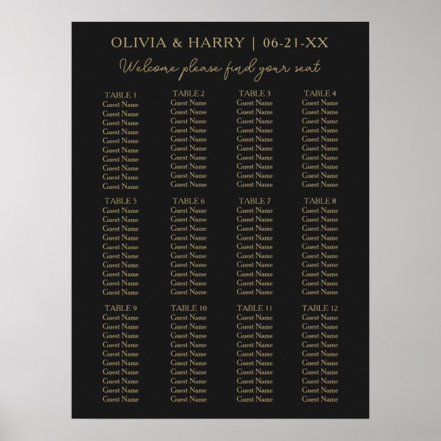 Póster 12 Tabla Tabla Tabla de asientos sencillos para Bo (Frente)