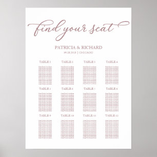 Póster 12 Tablas Boda  Plan de asiento Moda Script Poster