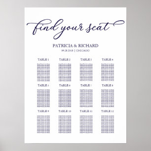 Póster 12 Tablas Boda Plan de asiento Plan Moda Script Ró