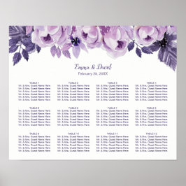 Póster 12 Tablas Gráfica de Asientos de Boda Purple Flora