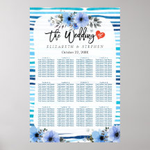 12 Tablas Tabla De Asientos Floral Azul Acuarela