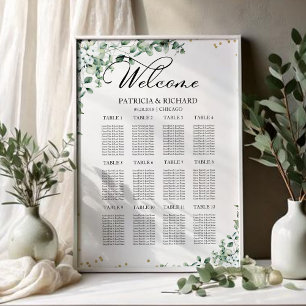 Póster 12 Tables Greenery Wedding Seating Chart