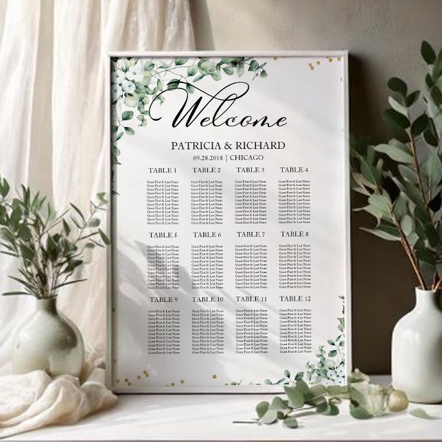 Póster 12 Tables Greenery Wedding Seating Chart (Subido por el creador)