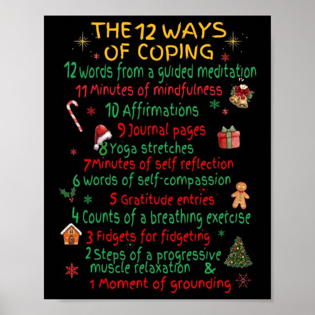 Póster 12 Ways Of Coping Funny Christmas Mental Health  (Frente)