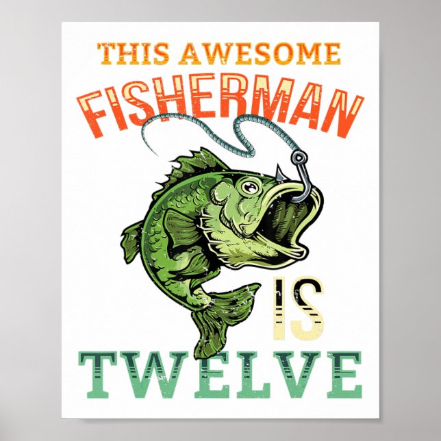 Póster 12th Birthday Fishing Gift Bass Fish Bday Party Fi (Frente)