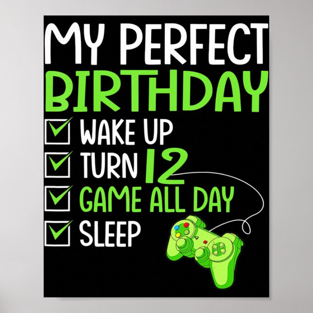 Póster 12th Perfect Birthday Boys Gaming 12 Years Old Gif (Frente)