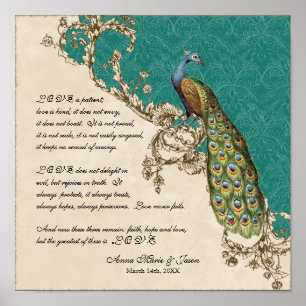 Póster 12x12 Pavo Real Vintage 1 - Boda personalizado