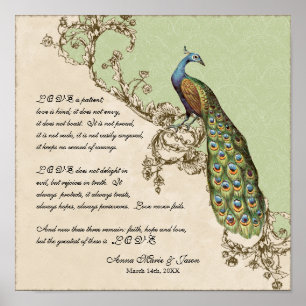 Póster 12x12 Pavo Real Vintage 1 - Boda personalizado
