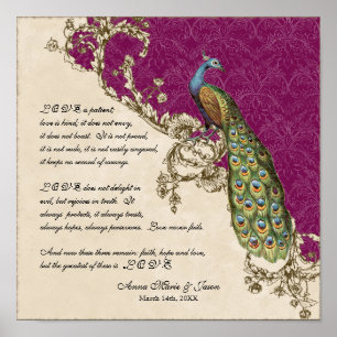 Póster 12x12 Pavo Real Vintage 1 - Boda personalizado