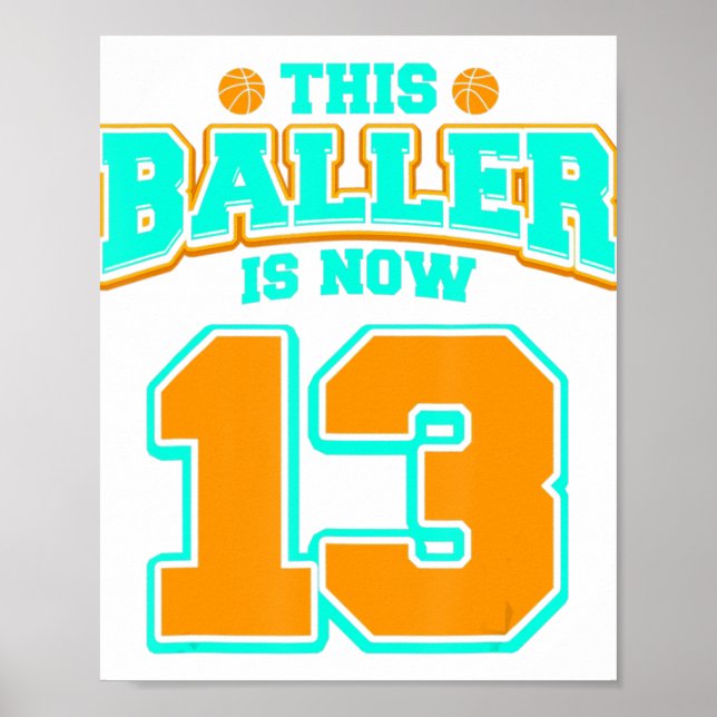 Póster 13.ª Camisa De Cumpleaños Para Niños Baloncesto 13 (Frente)