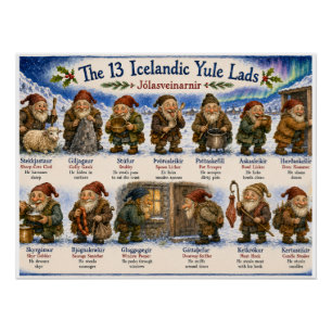 Póster 13 duendes islandeses de Yule Navidad reykjavik