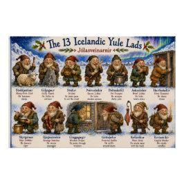 Póster 13 duendes islandeses de Yule Navidad reykjavik