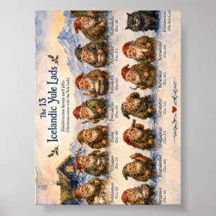 Póster 13 islandeses Yule Lads Navidad en Islandia
