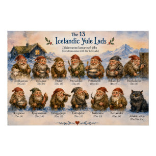 Póster 13 islandeses Yule Lads Navidad en Islandia