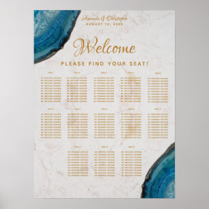 Póster 13 Mesa Carta de Asientos de Boda de Mármol Geoda 
