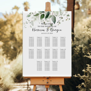 Póster 13 mesas verde elegante carta de asientos de boda