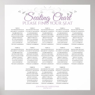 Póster 13 Tabla de asientos Boda morado y gris