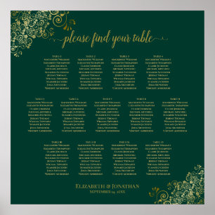 Póster 13 Tabla de asientos de Boda verde esmeralda