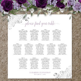 Póster 13 Table Lacy Wedding Seating Chart White Lavender