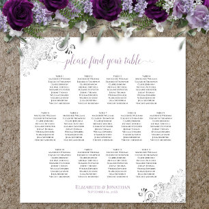 Póster 13 Table Lacy Wedding Seating Chart White Lavender