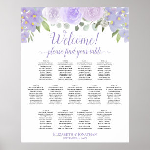 Póster 13 Table Lavender Floral Wedding Seating Chart