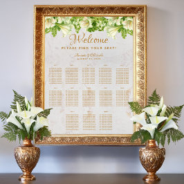 Póster 13 Table Marble Wedding Seating Chart White Lilies
