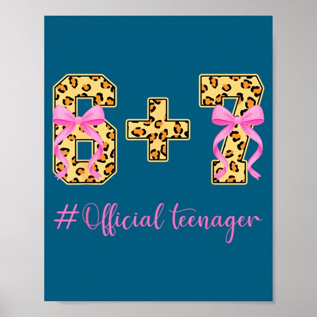 Póster 13th Birthday Girl Nk Coquette Bow Leopard 6+7 Yea (Frente)