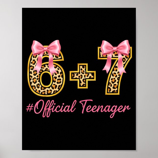 Póster 13th Birthday Girl Nk Coquette Bow Leopard 6+7 Yea (Frente)