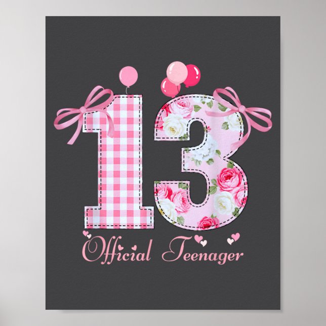 Póster 13th Birthday Teenager Coquette Bow 13 Year Old  (Frente)
