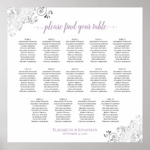 Póster 14 Tabla de asientos Boda de encaje de mesa Lavand