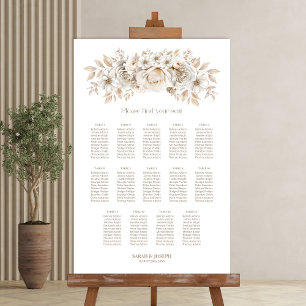 Póster 14 Tabla de asientos con Boda floral blanco
